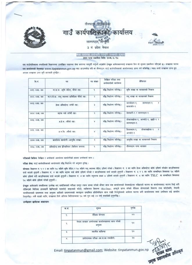 सेवा करारमा कर्मचारी पदपुर्ति सम्वन्धी सूचना